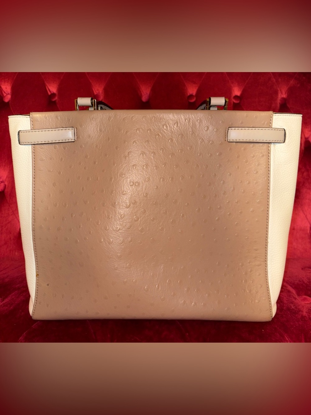Kate Spade Houston Street Exotic Demarco Tote taupe ostrich-embossed leather - Picture 2 of 9